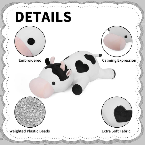 Weighted Cow Stuffed Animals Weighted Plush Toy 24" 4.2lb Cute Cow Hugging Dolls Plushies Pillows for Boys and Girls