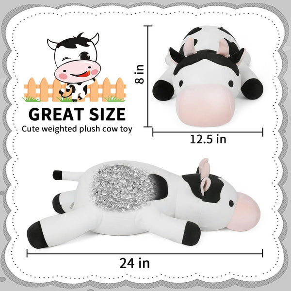 Weighted Cow Stuffed Animals Weighted Plush Toy 24" 4.2lb Cute Cow Hugging Dolls Plushies Pillows for Boys and Girls